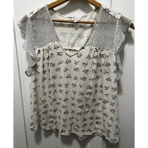 Lucky Brand Short Sleeve Ivory Floral Shirt Business casual career breathable LG